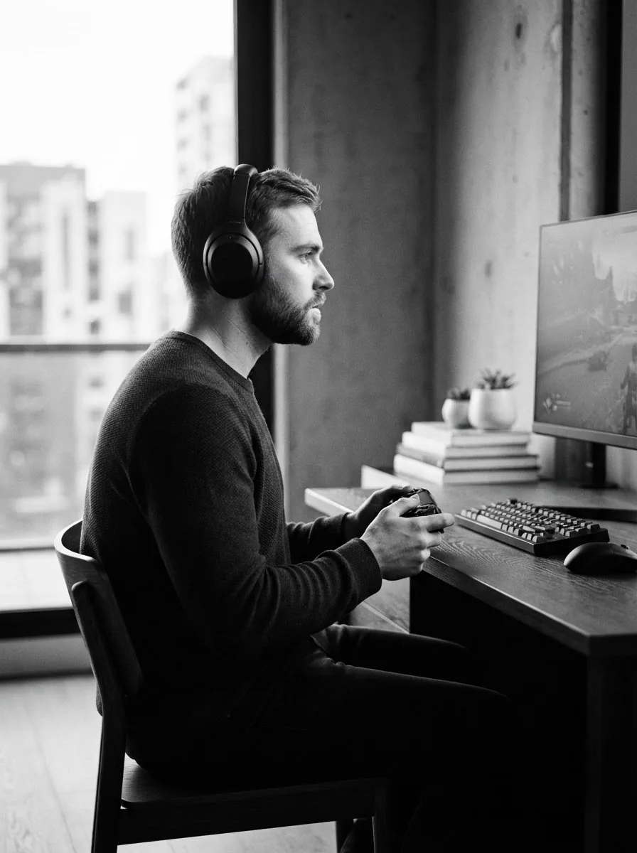 A player enjoying a game at a computer
